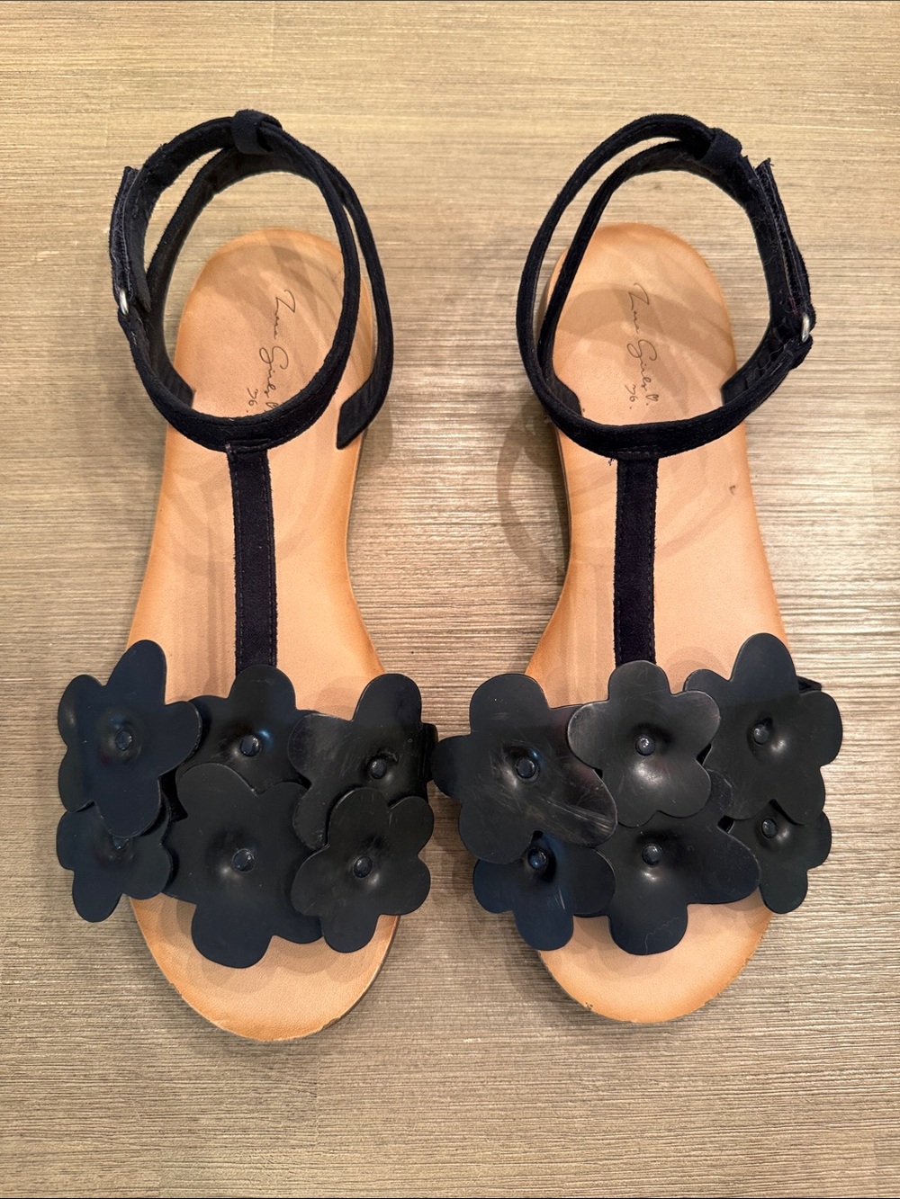 Zara Black Floral T-Strap Girls Sandals